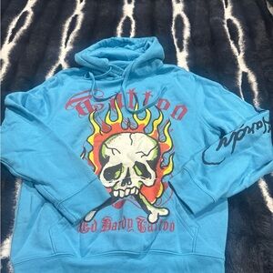Ed Hardy Blue Skull Graphic Long Sleeve Tee